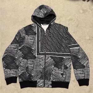 Versace Men's Black & White Striped Zip-Up Hoodie Sweater